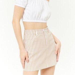 Forever 21 Beige and White Striped Mini Skirt